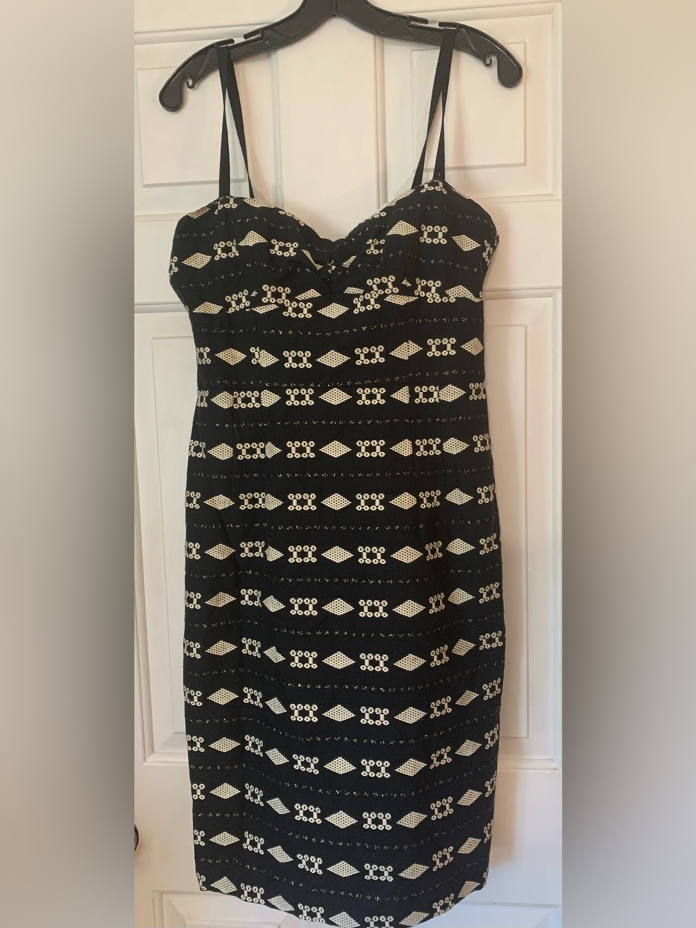Nanette Lepore Black and Cream Patterned Spaghetti-Strap Dress 6